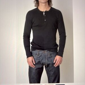 Wings + Horns Slub Cotton Black Henley Long Sleeve Shirt Men’s XL